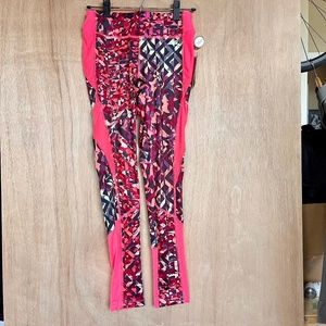 NWT Avia Neon Orange Multicolor Geometric Night Running HyperDrive Leggings XS